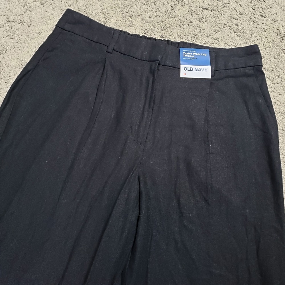 NWT Old Navy Taylor Black High Rise Wide Leg Linen Blend Trousers Womens Medium - Picture 4 of 11